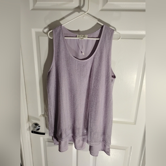 Simply Noelle Tops - 🦩SIMPLY NOELLE Plus Size Pullover Sleeveless Tunic Tank Lavender Mesh Overlay